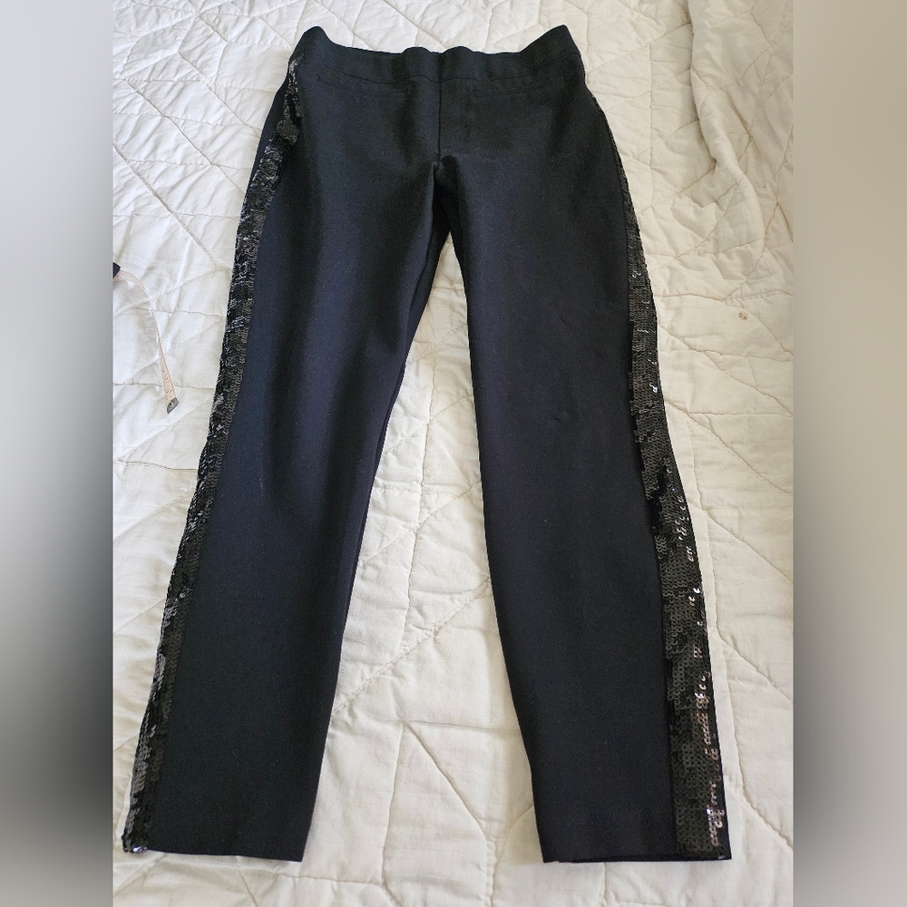 SPANX Black Skinny Ankle -Tuxedo Sequin stripe - Size L - Picture 3 of 9
